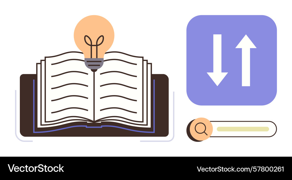 Open book with lightbulb arrows for sorting vector image