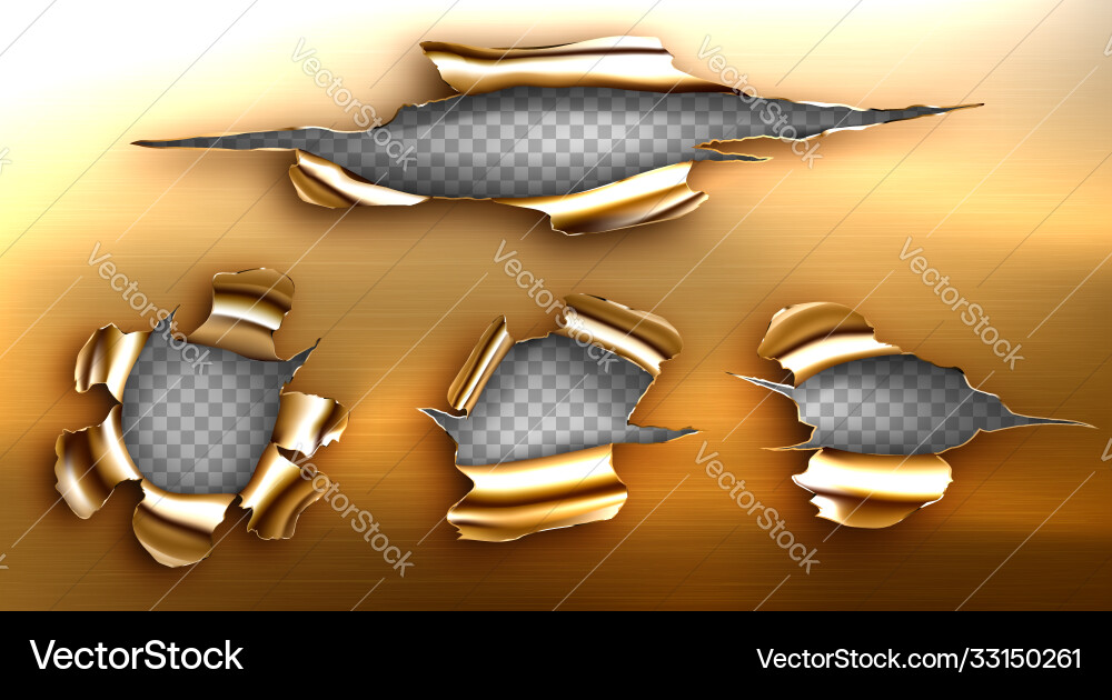 Torn hole ragged crack in golden sheet Torn hole ragged crack in golden sheet vector image