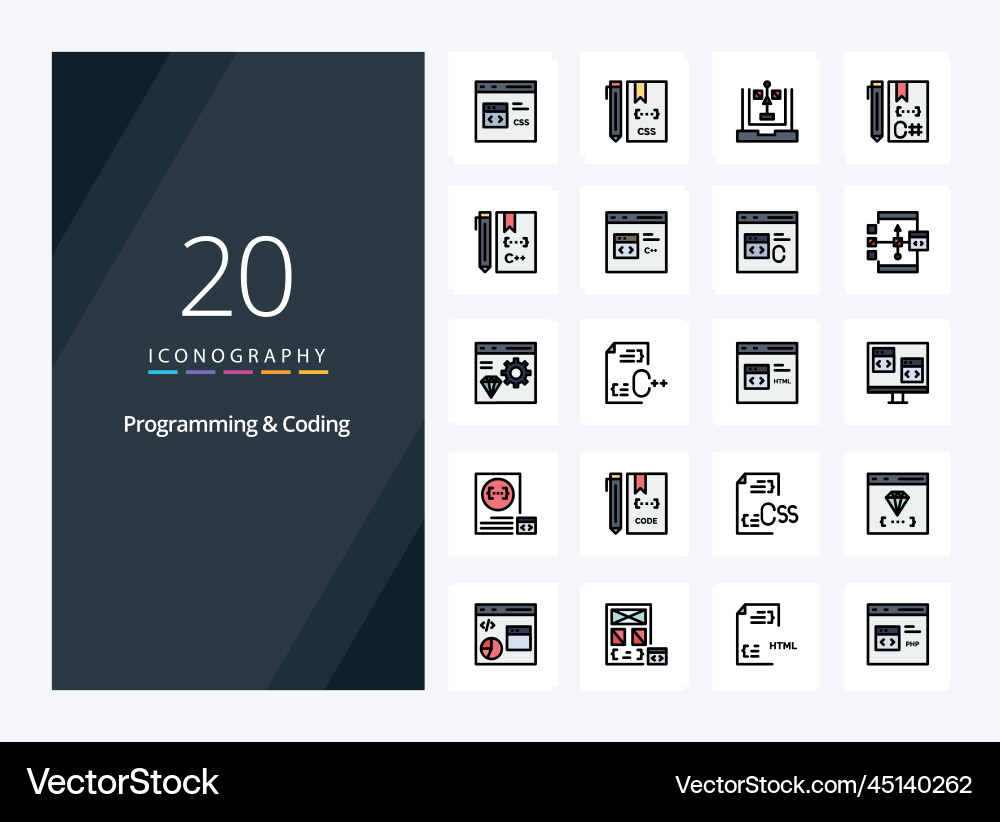 20 programming and coding line filled icon vector image