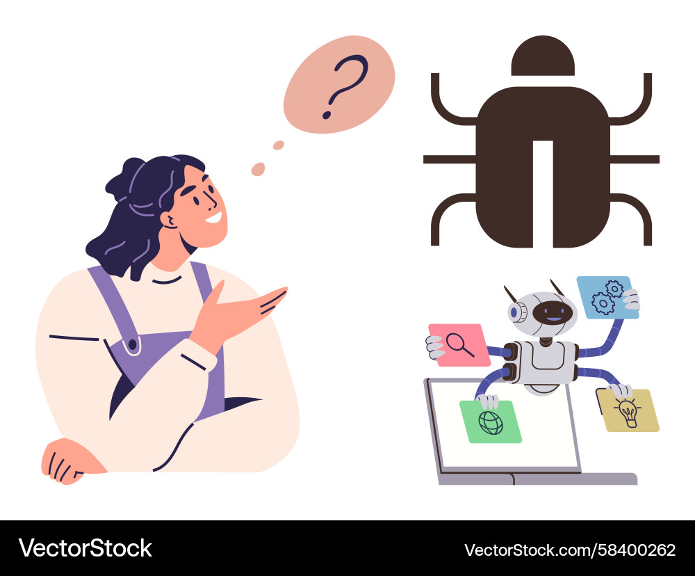 AI Bug Erkennung & Problemlösung Vektorbild