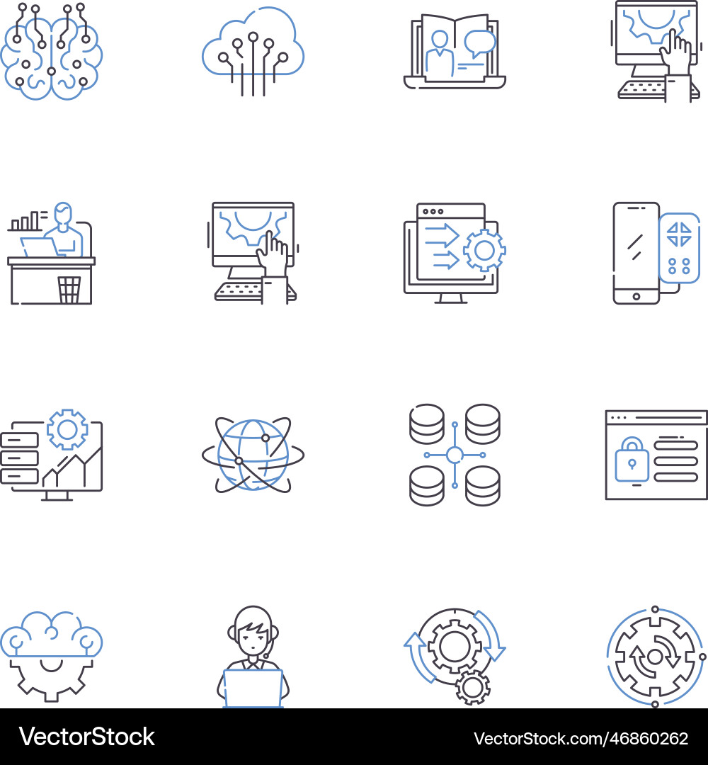 Algorithmische Software Linie Icons Sammlung Code Vektorbild