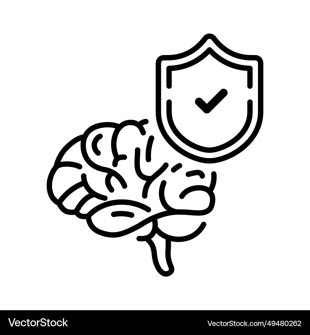 Brain and checked shield icon with line style Brain and checked shield icon with line style vector image