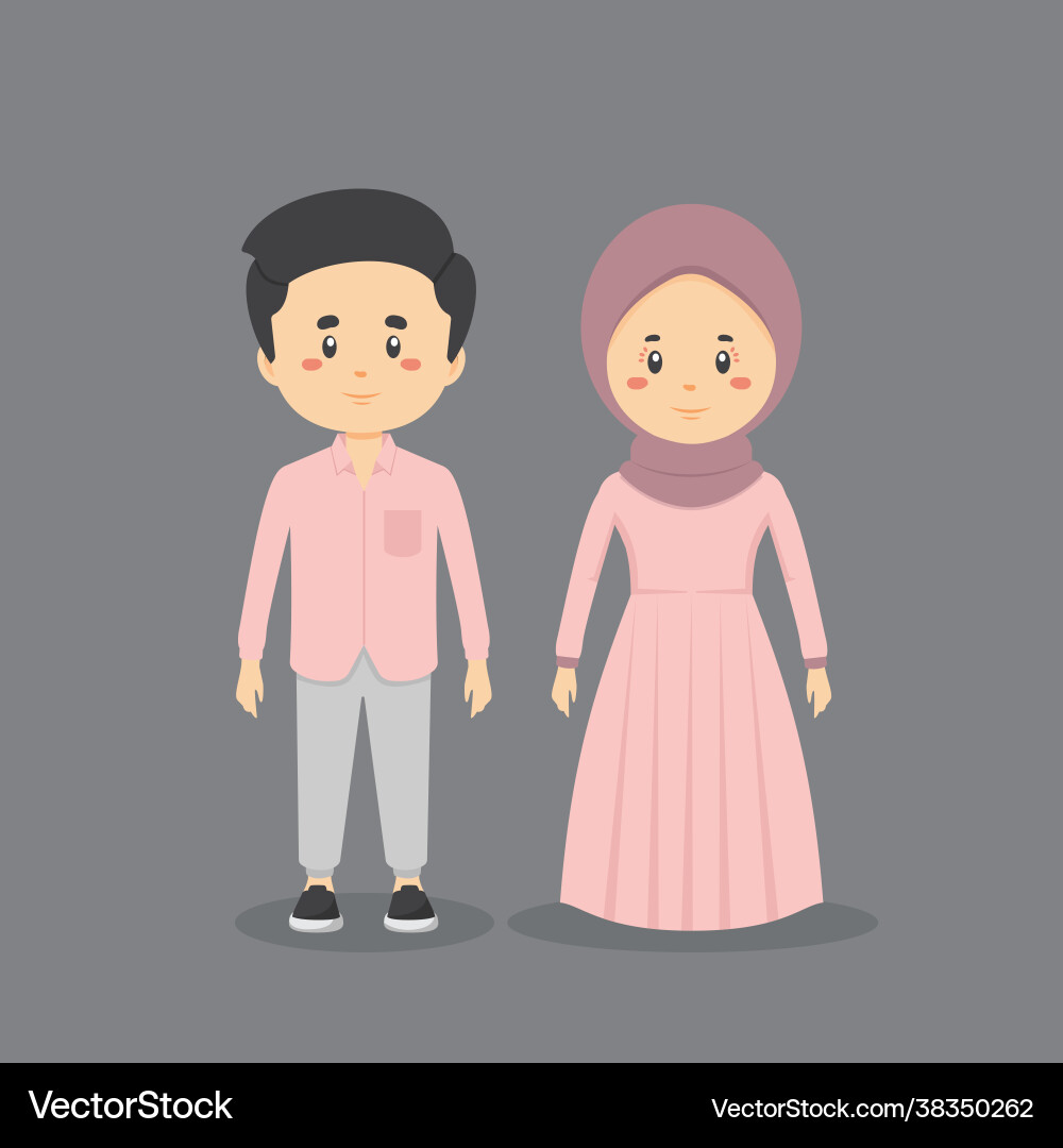 Couple character muslim wearing casual clothes Couple character muslim wearing casual clothes Vector Image