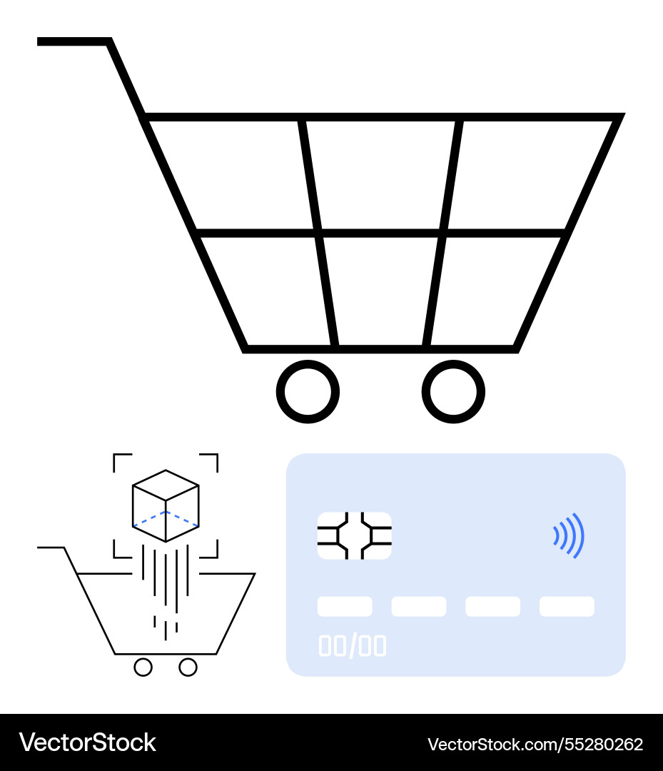 Digital shopping cart with 3d object scanning Digital shopping cart with 3d object scanning vector image