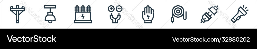 Electrician tools and line icons linear set Electrician tools and line icons linear set vector image