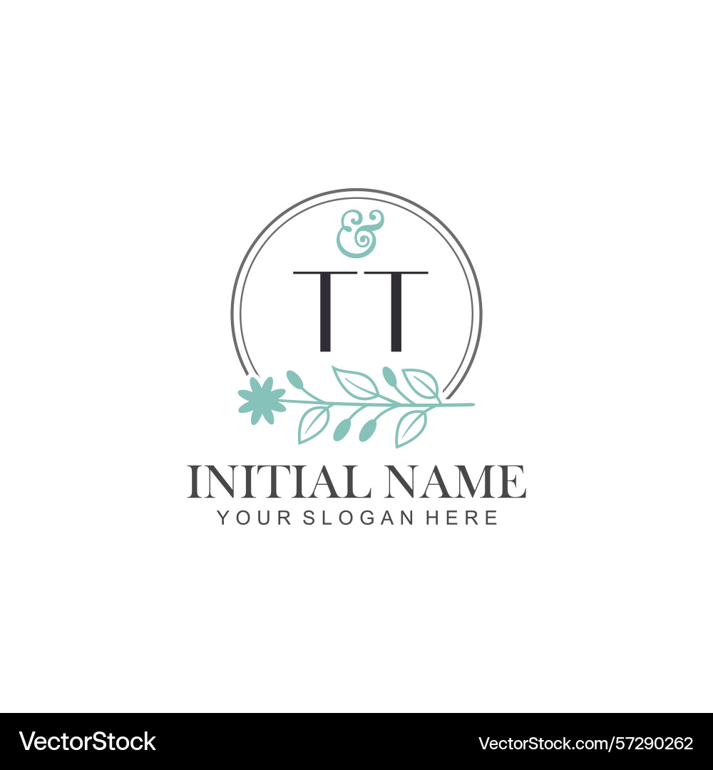 Tt initial logo templates with botanical elements vector image