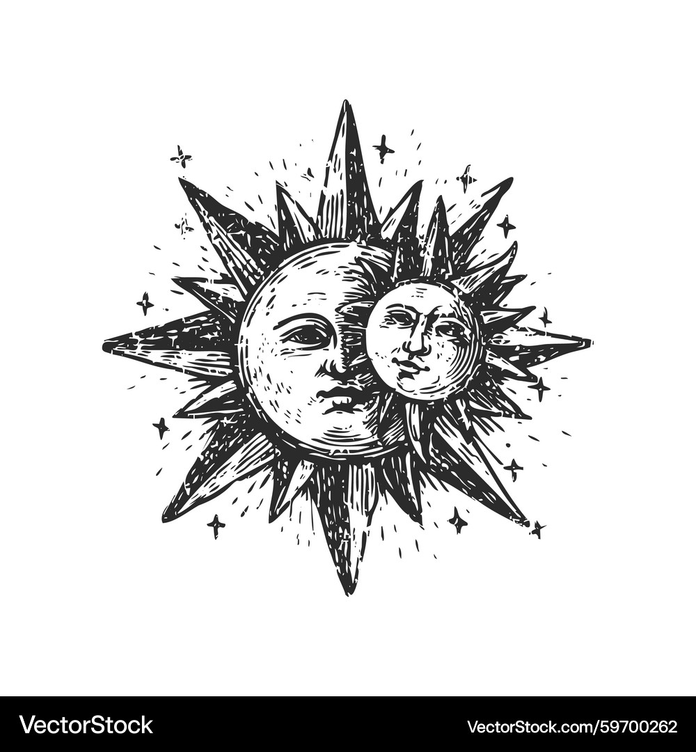 Vintage Sun and Moon Celestial Art – Royalty-Free Vector | VectorStock, image size:1000x1080