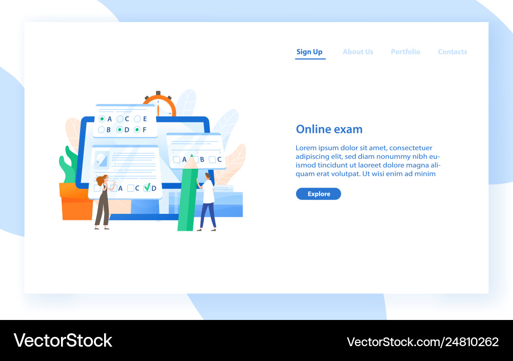 Web banner template with giant computer and tiny Web banner template with giant computer and tiny vector image
