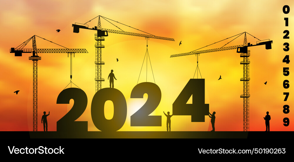 2024 new year building crane loading numbers 2024 new year building crane loading numbers Vector Image