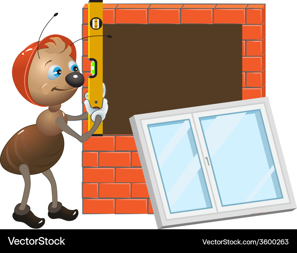 Ant worker installing plastic window vector image
