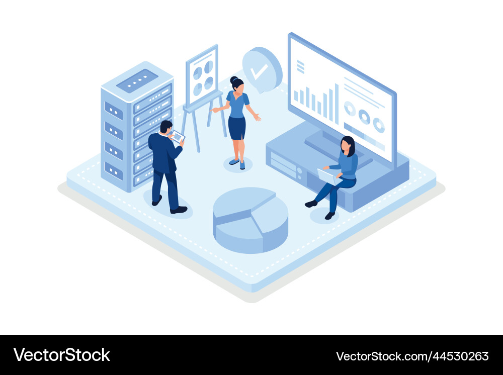 Business characters using remote servers Business characters using remote servers Vector Image