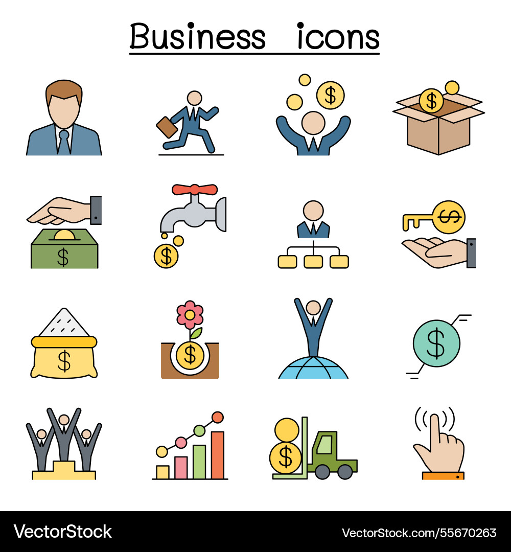 Business icon set in color line style Business icon set in color line style vector image