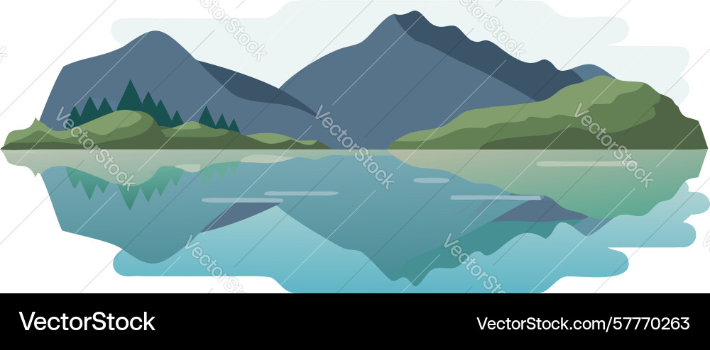Calm lake and forest reflection design generative vector image