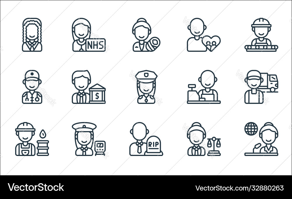 Key workers line icons linear set quality Key workers line icons linear set quality vector image
