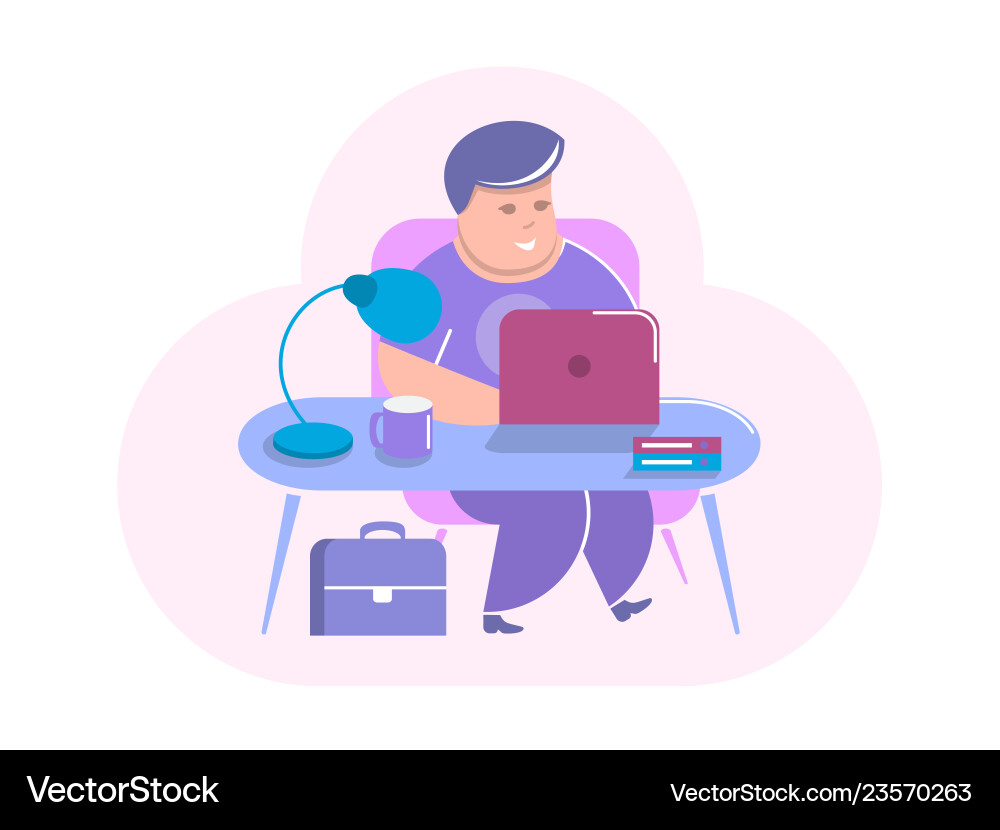 Man sitting at the table with a computer Vector Image