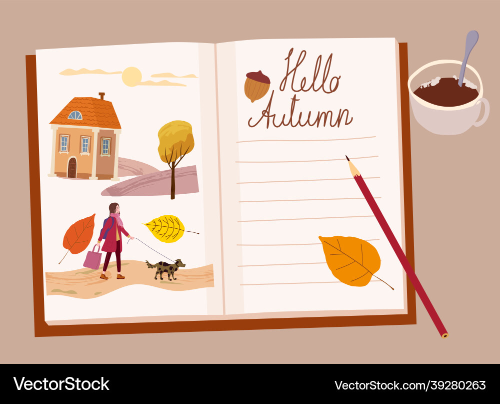 Mädchen Herbst Tagebuch gelb orange Blätter Mädchen Herbst Tagebuch gelb orange Blätter vektorbild