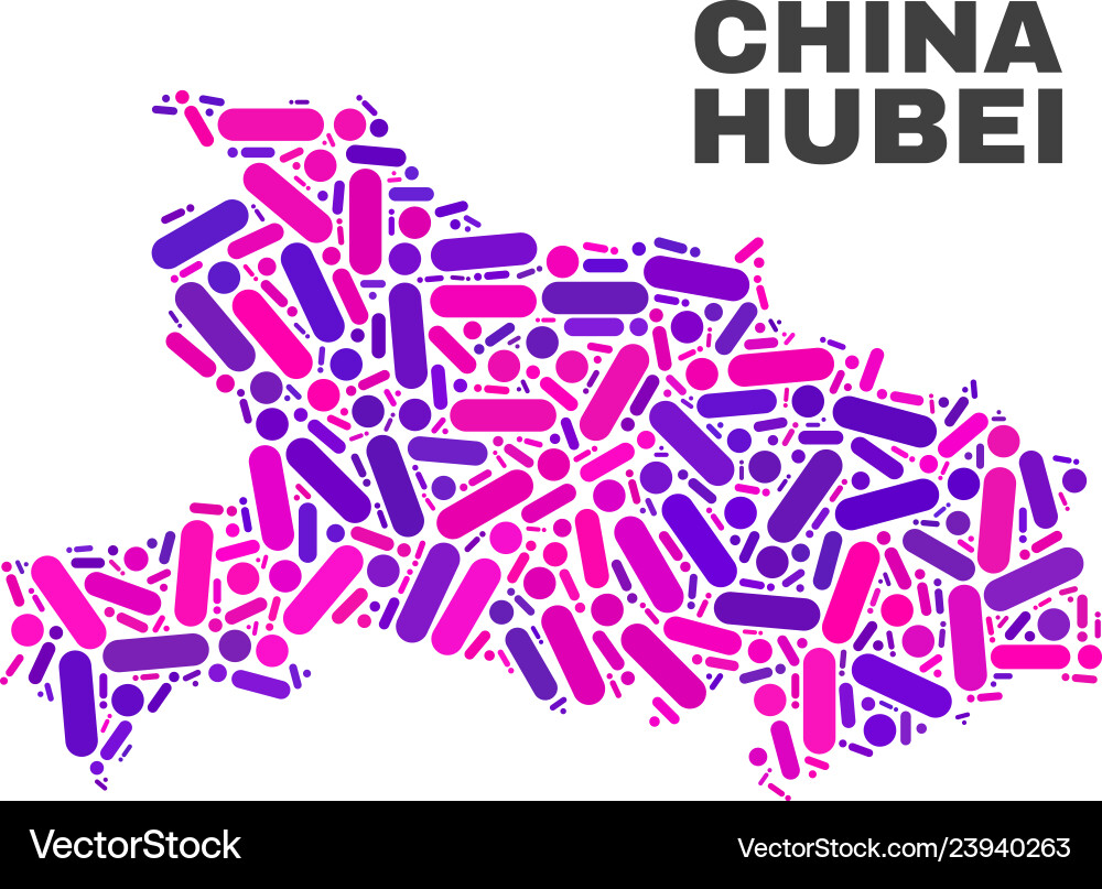 Mosaic hubei province map of dots and lines Vector Image