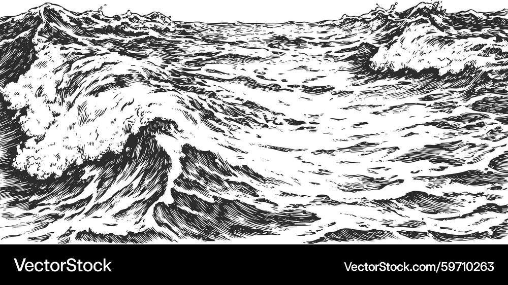 Rough Ocean Wave Sketch – Royalty-Free Vector | VectorStock