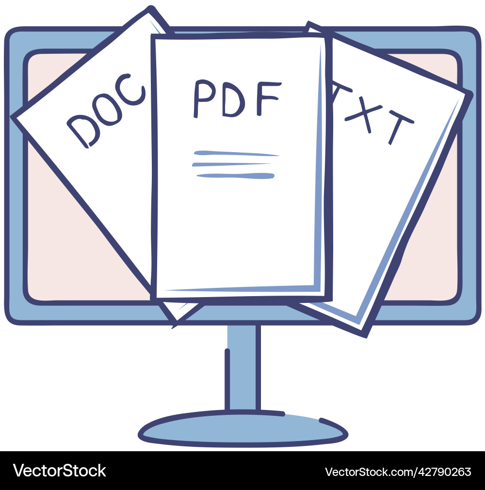 Set of file formats and labels on laptop screen Set of file formats and labels on laptop screen vector image