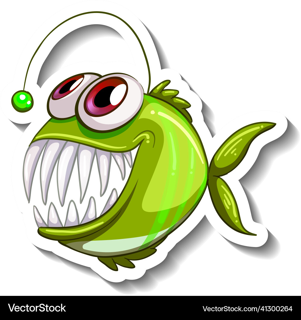 Anglerfish fish cartoon sticker vector image