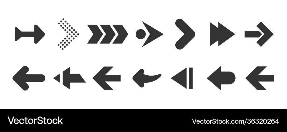 Black arrows set isolated on white background ui Black arrows set isolated on white background ui vector image