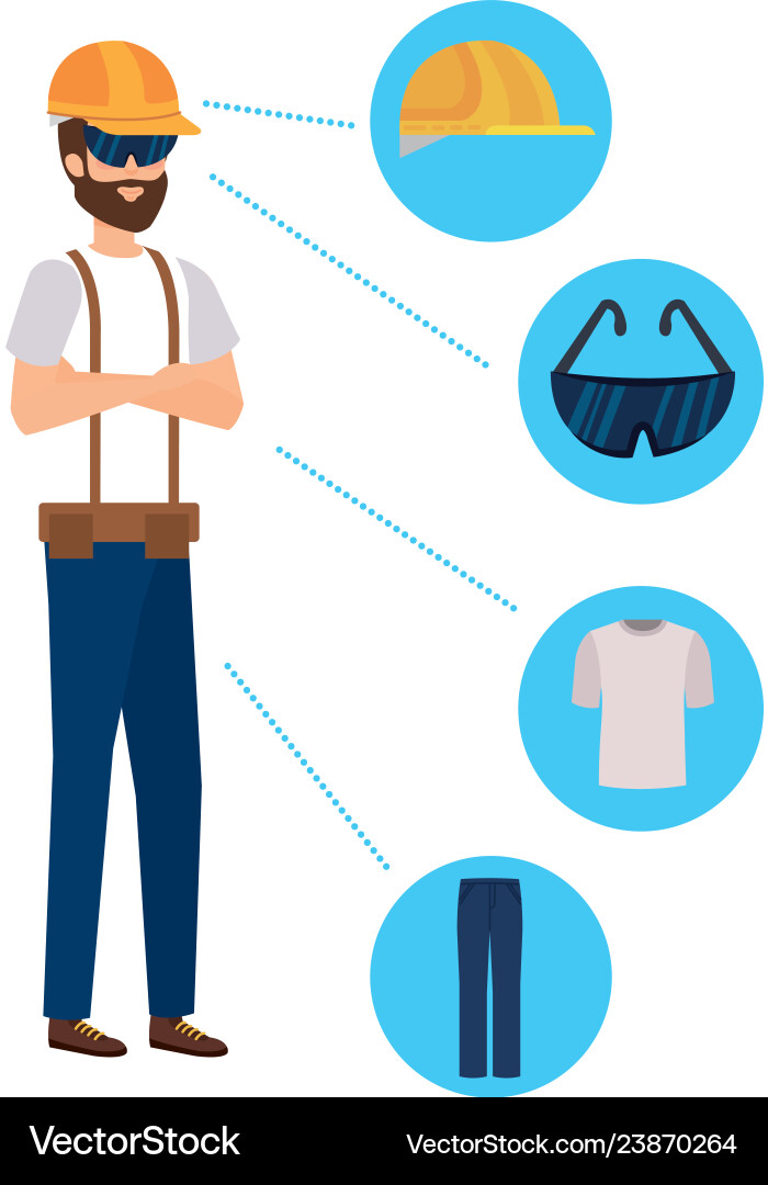 Builder constructor with set security equipment Vector Image