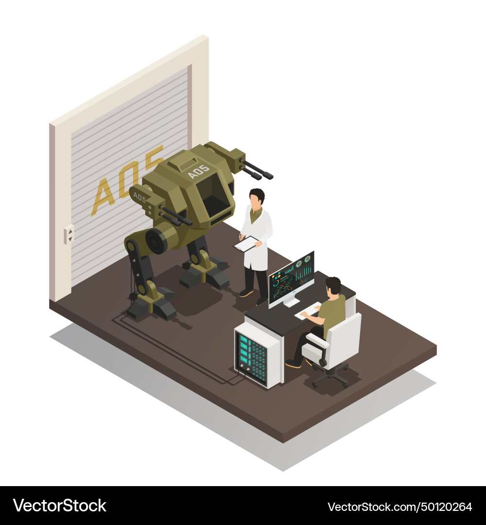 Fighting robots isometric design concept Fighting robots isometric design concept vector image