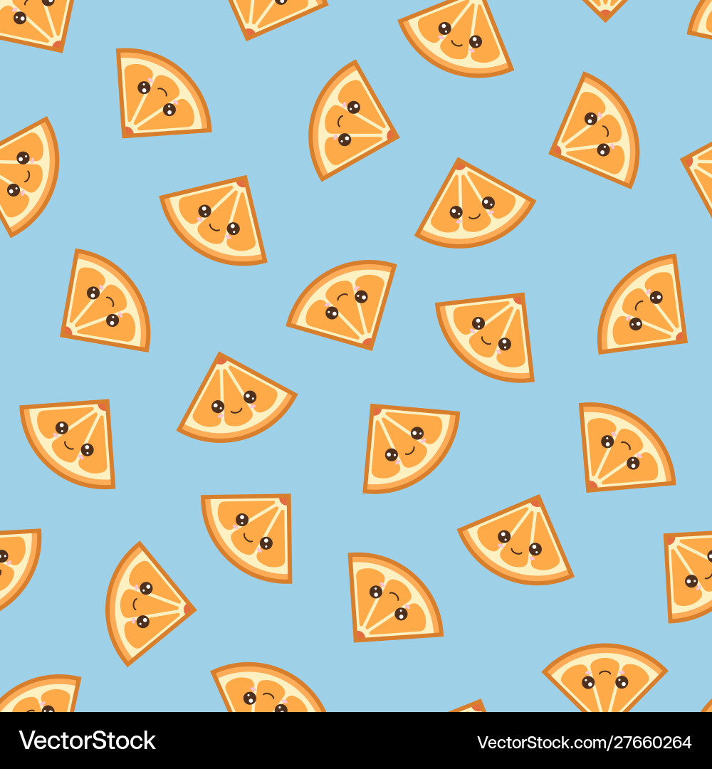 Funny orange pattern kawaii slices on blue Funny orange pattern kawaii slices on blue vector image