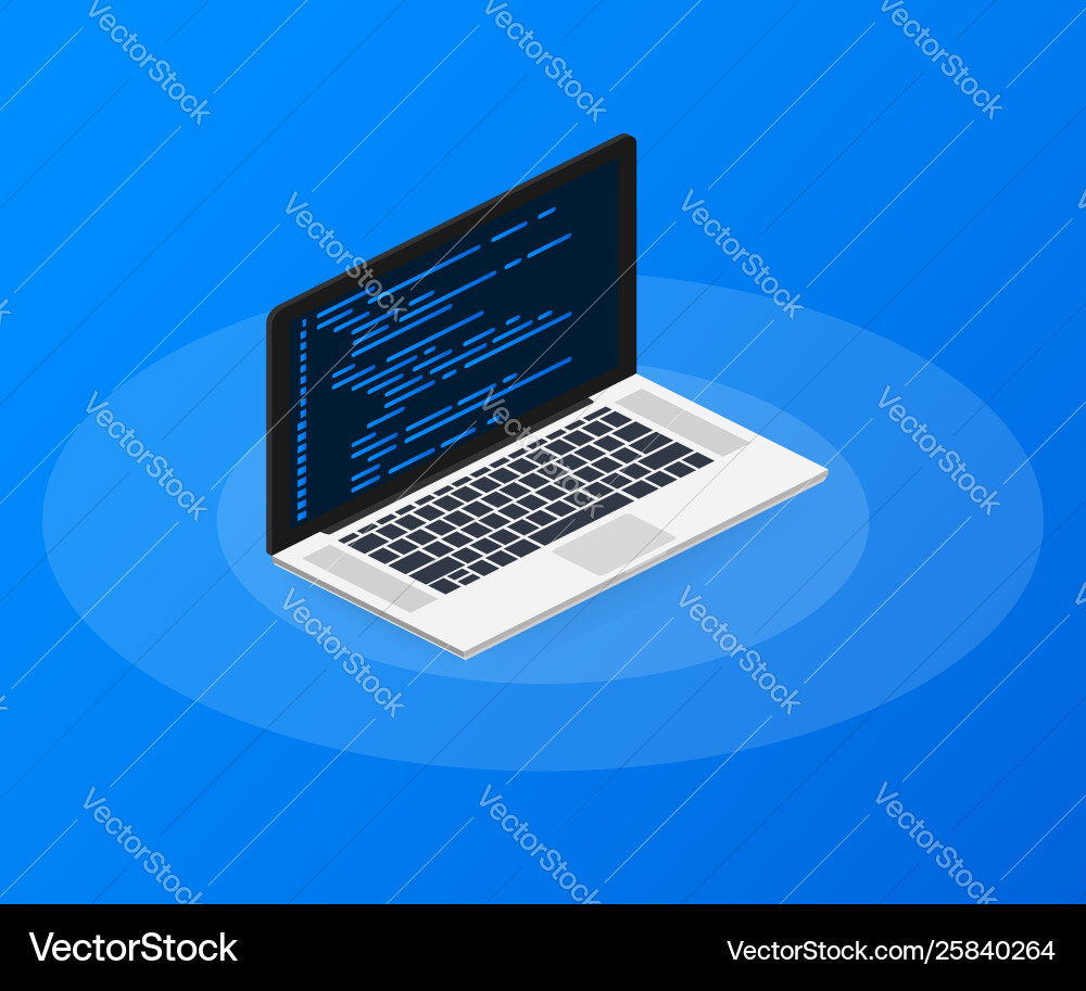 Isometric laptop coding concept web developer Isometric laptop coding concept web developer Vector Image