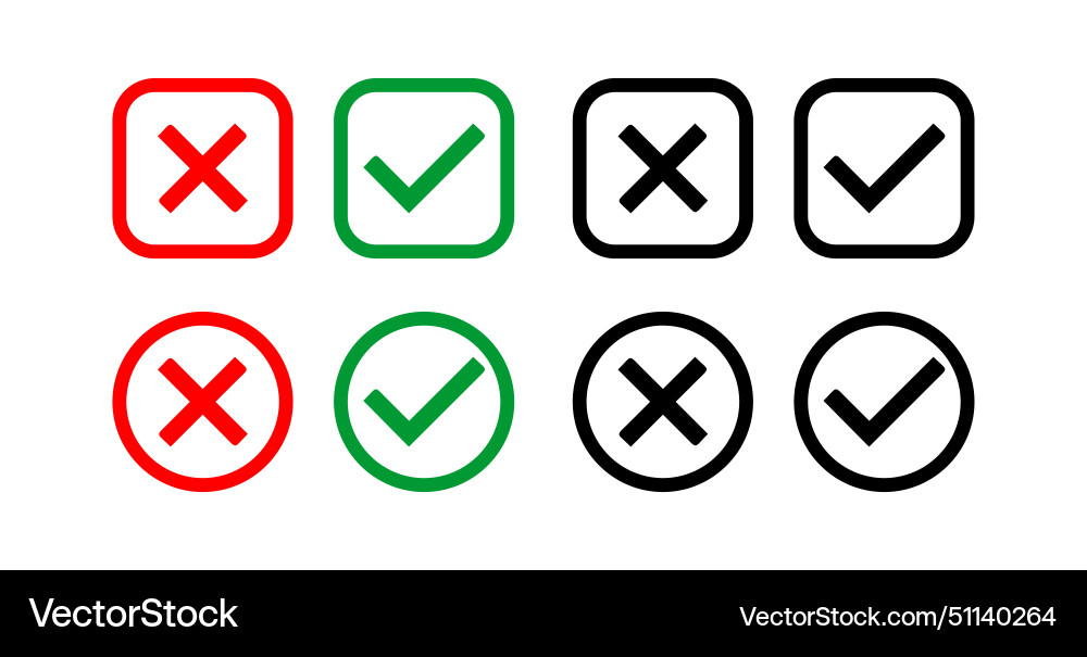 Set of yes and no or right wrong cross vector image