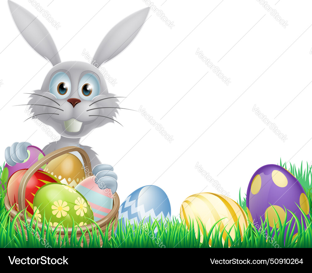 White easter bunny and eggs Royalty Free Vector Image