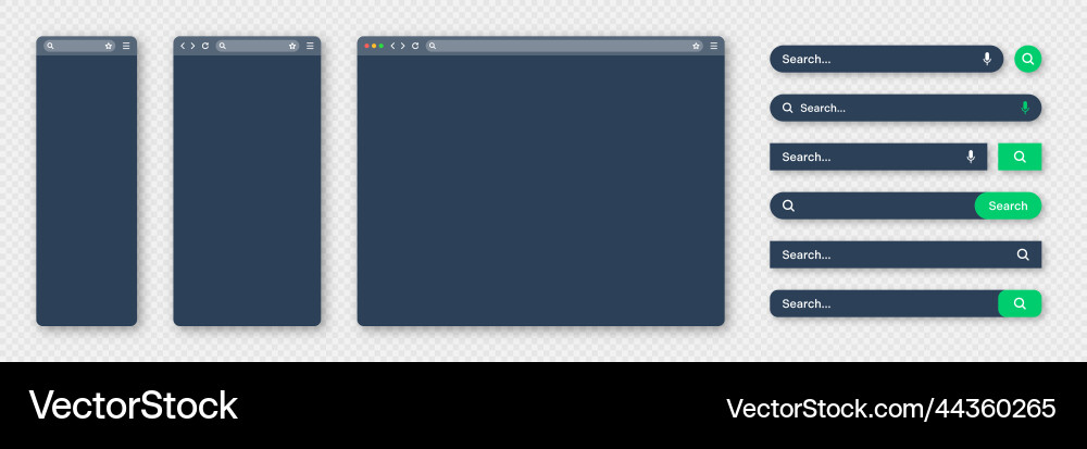 Blank internet browser window with various search Blank internet browser window with various search Vector Image