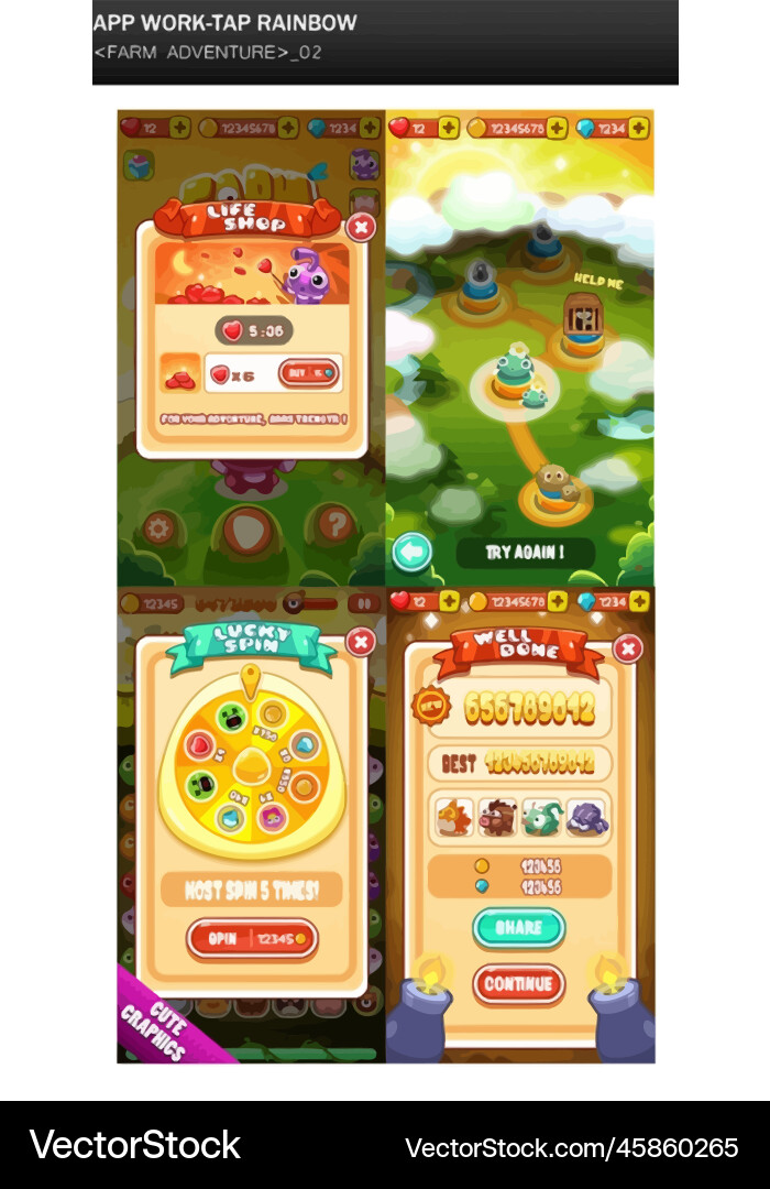 Complete set of level button game ui pop-up icon vector image