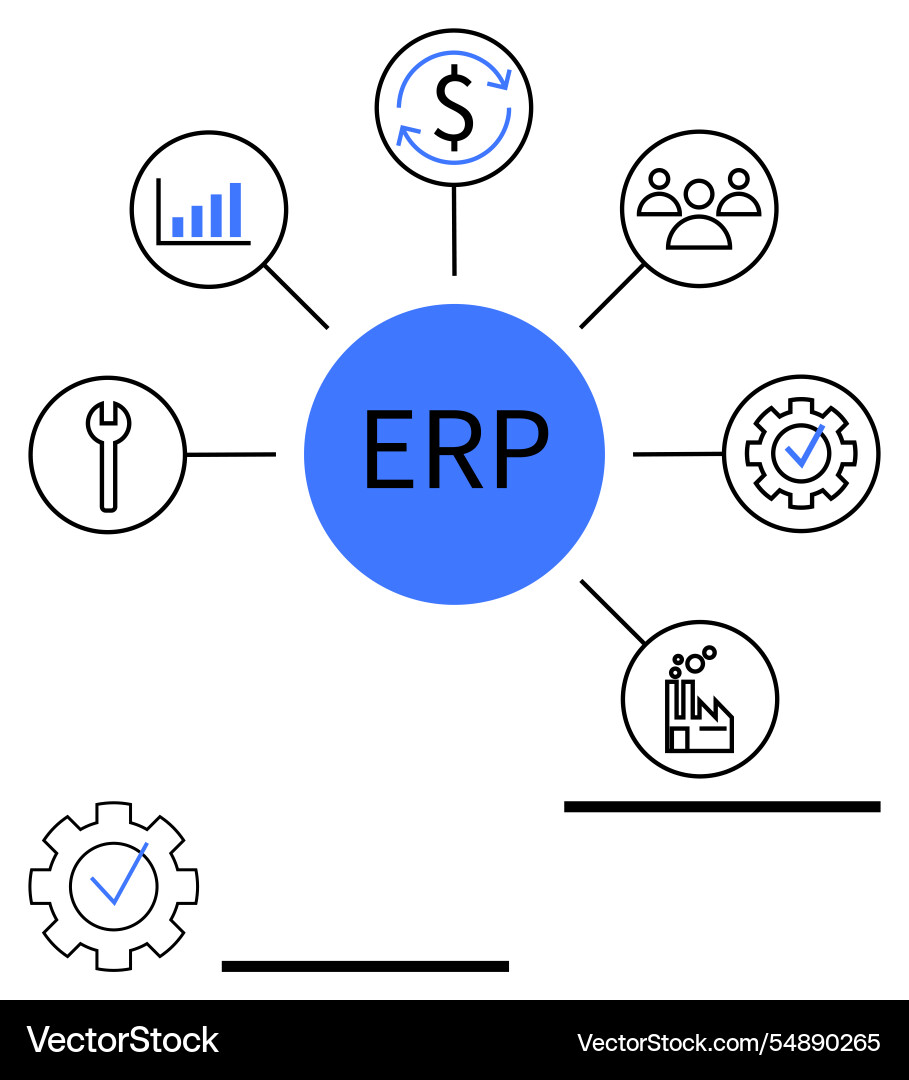 Erp system overview with connected icons Erp system overview with connected icons vector image