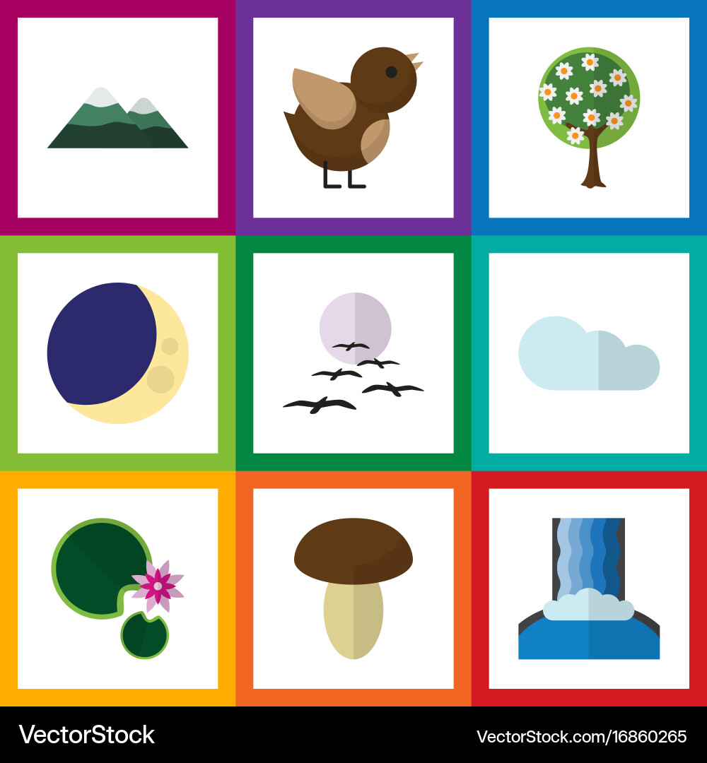 Flat icon ecology set of peak tree overcast Vector Image