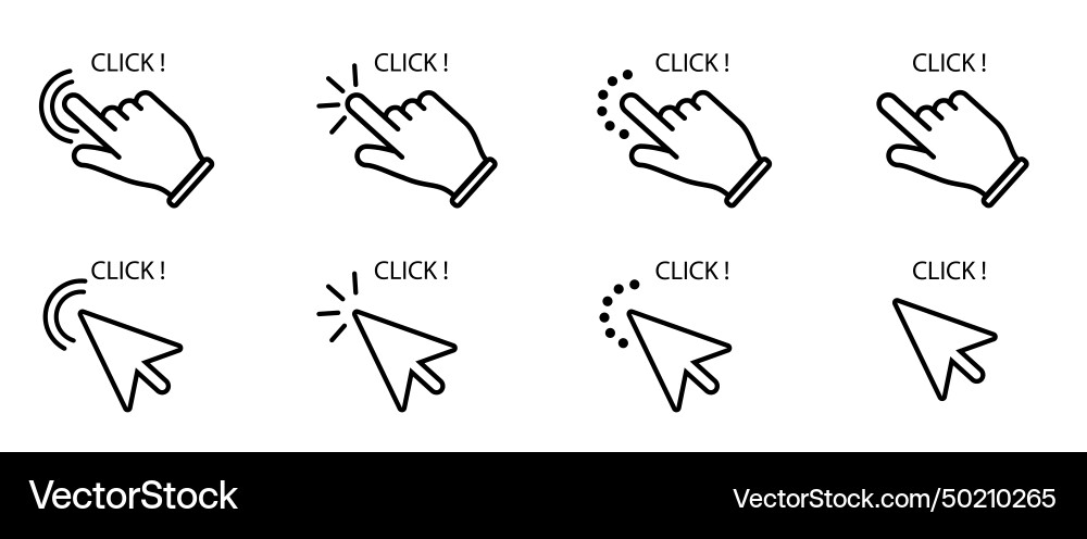 Hand-click icon set in line style mouse press Hand-click icon set in line style mouse press vector image