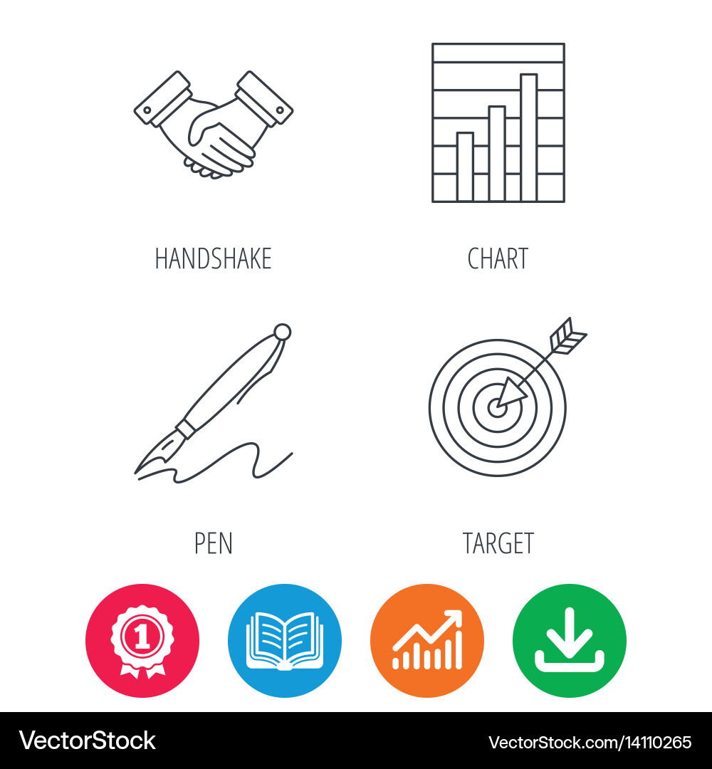 Handshake graph charts and target icons vector image