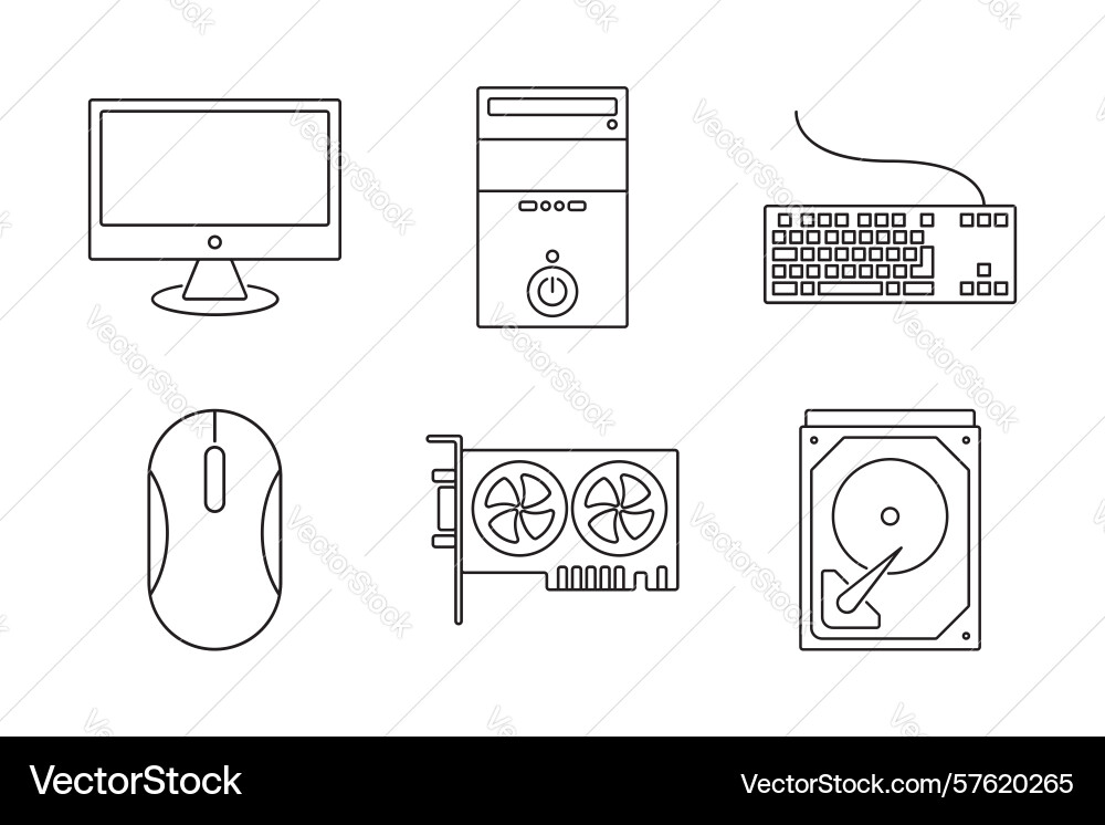 Icon set of computer hardware including monitor Icon set of computer hardware including monitor vector image