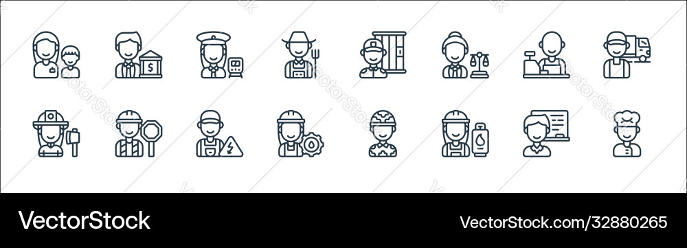 Key workers line icons linear set quality vector image