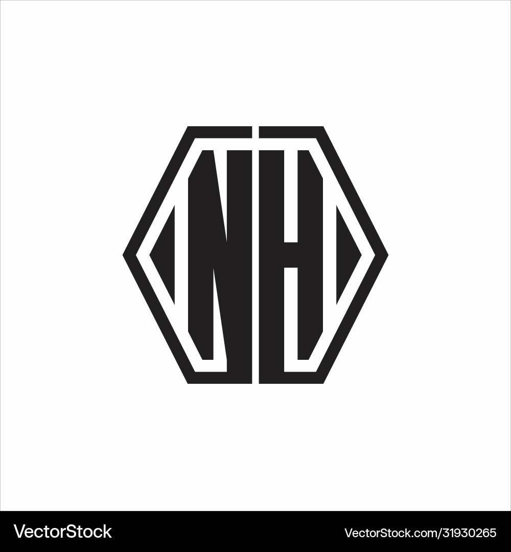 Nh logo monogram with hexagon line rounded design vector image