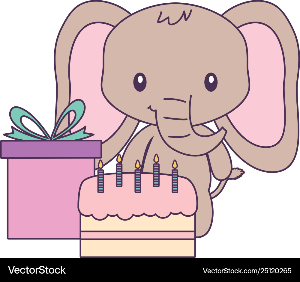 Niedlicher Elefant mit Kuchen Geburtstag und Geschenkbox Niedlicher Elefant mit Kuchen Geburtstag und Geschenkbox vektorbild