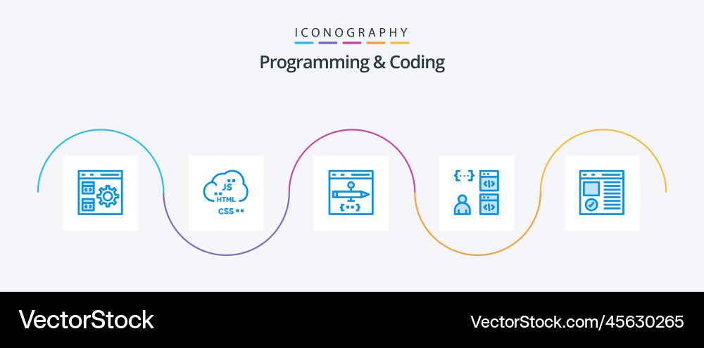 Programming and coding blue 5 icon pack including vector image
