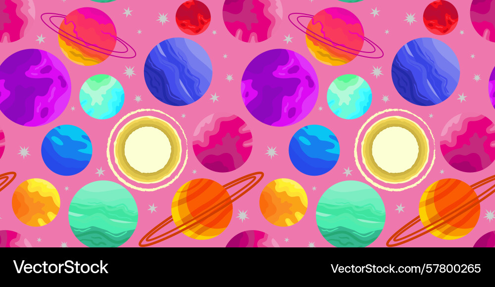 Seamless space pattern with colorful planets Seamless space pattern with colorful planets Vector Image