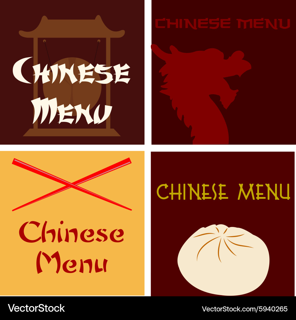 Set colored chinese menu designs with text vector image