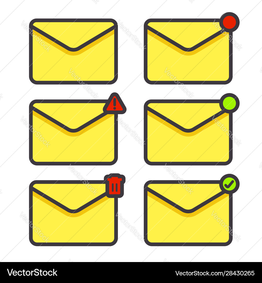 Set e-mail message envelope icon in any condition Set e-mail message envelope icon in any condition vector image