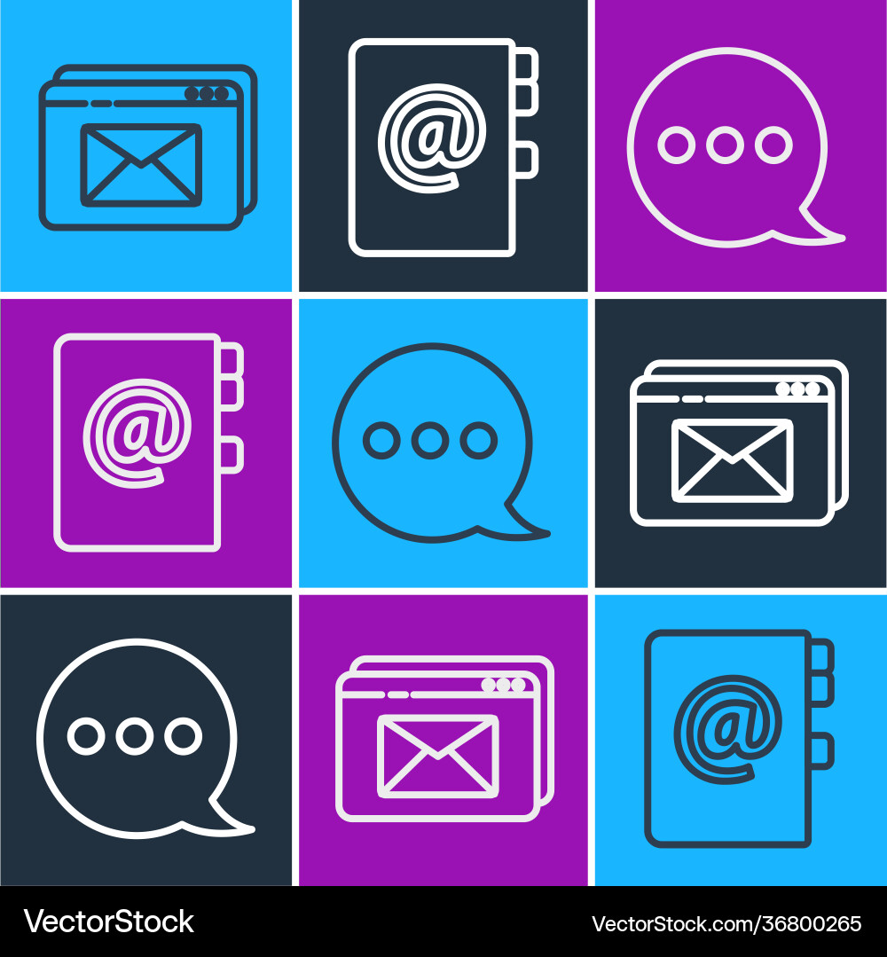 Set line website and envelope speech bubble chat Set line website and envelope speech bubble chat vector image