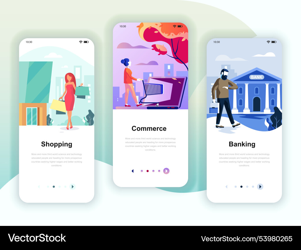 Set of onboarding screens user interface kit Set of onboarding screens user interface kit vector image