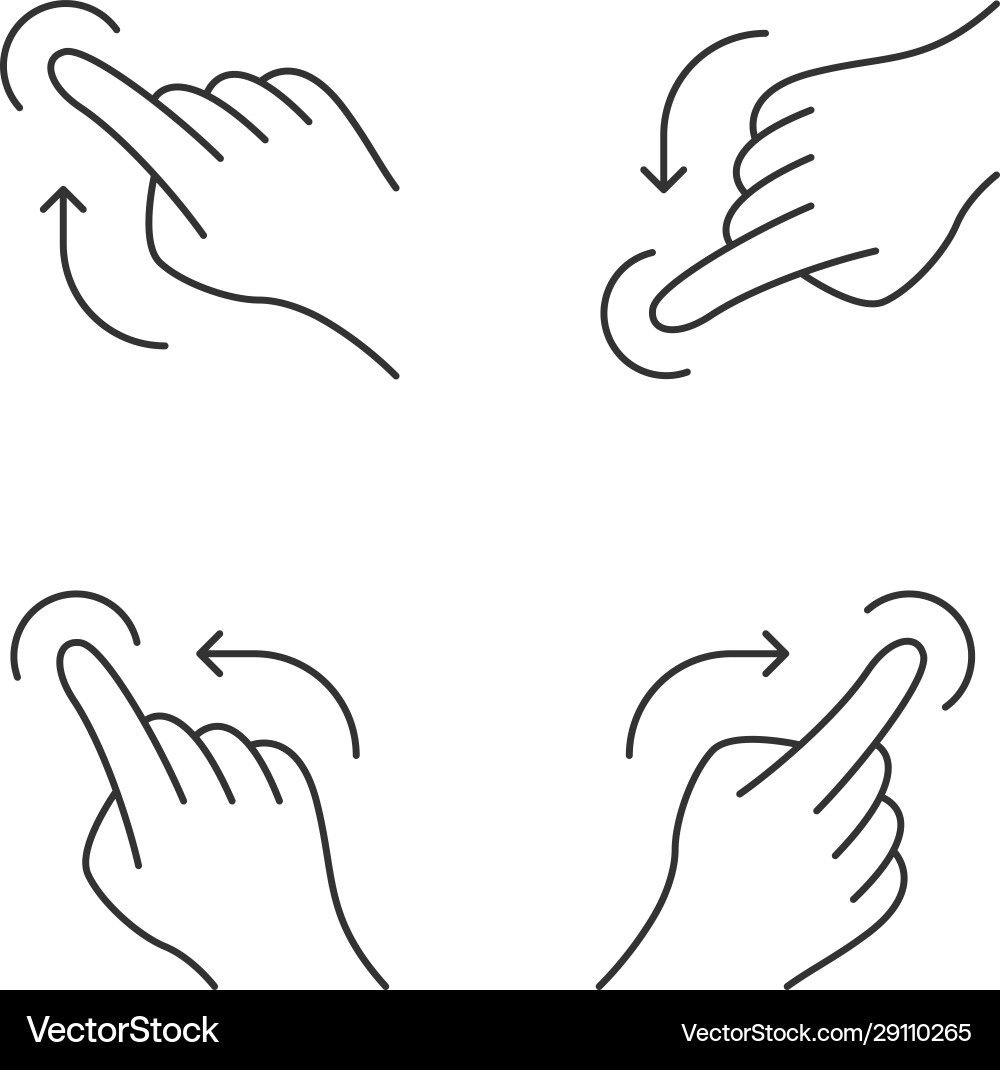 Touchscreen gestures linear icons set Touchscreen gestures linear icons set vector image