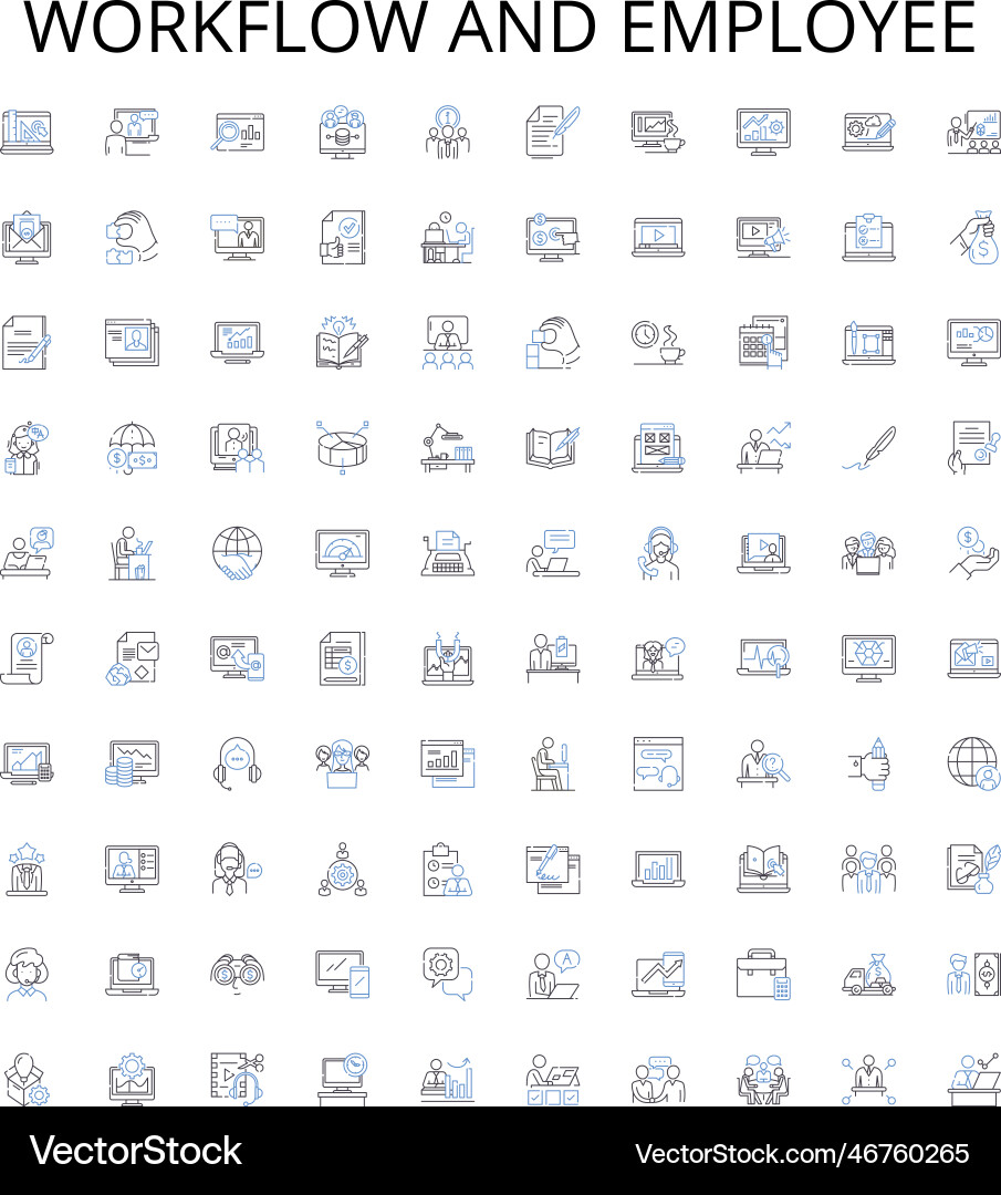 Workflow and employee outline icons collection Vector Image