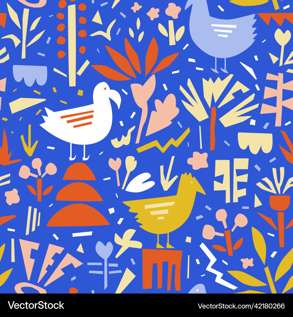 Bright colorful pattern with birds and different Bright colorful pattern with birds and different vector image